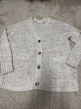 Madewell Oatmeal Button-Front V-Neck Cardigan